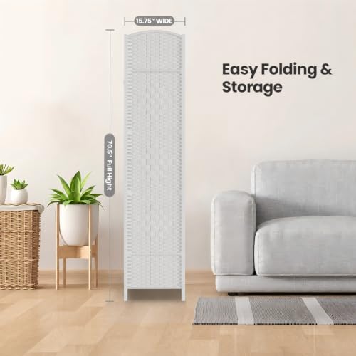 4 Panel Folding Room Divider,Woven Privacy Screen,White | Solid wood frame, handcrafted diamond pattern, 6FT tall, extends to 63 inches wide, no assembly required - color: White, size: 4-Panel