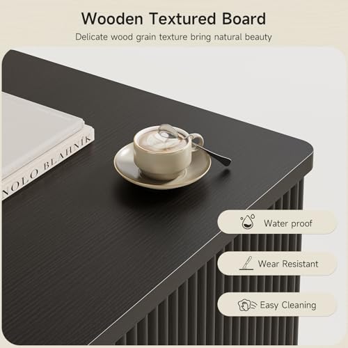 Fluted Lift Top Coffee Table with Storage, Mid Century Modern Coffee Table with Hidden Compartment, Rising Top Wood Center Table for Living Room, Home Office, Rounded Edges (Black) - color: Black