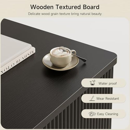 Fluted Lift Top Coffee Table with Storage, Mid Century Modern Coffee Table with Hidden Compartment, Rising Top Wood Center Table for Living Room, Home Office, Rounded Edges (Black) - color: Black