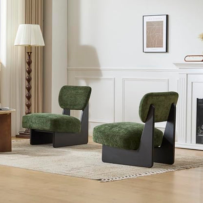 GDFStudio Upholstered Armless Accent Chairs Set of 2 Modern Side Chair Minimalist Leisure Chair with Backrest for Living Room Bedroom Reading Room, Green Cushioned Seat & Black Base - color: Green Cushioned Seat & Black Base