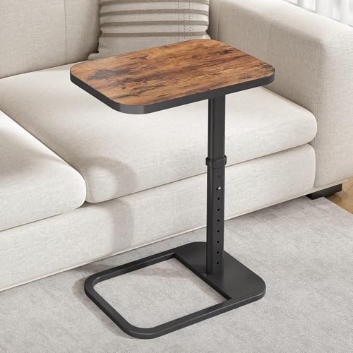Kitstorack TV Tray Table, Adjustable Height & Flip-Top & Rounded Metal Corners, Snack Table for Couch, Sofa, Bed, Chair, Living Room, C Shaped End Side Table for Eating, Dinner or Laptop, Small Spaces - color: Brown, style: Standard