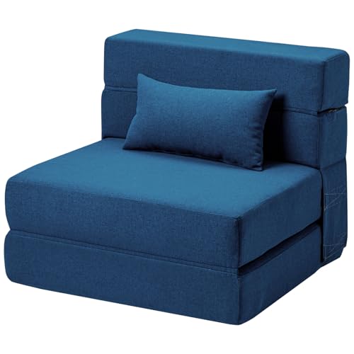 SUYOLS Folding Sofa Bed with Pillow- Convertible Chair Floor Couch & Sleeping Mattress, Foldable Memory Foam Sleeper for Living Room/Dorm/Guest Room/Home Office/Apartment/Loft, Single28,Navy Blue - color: Navy Blue, size: Single(28" Width)