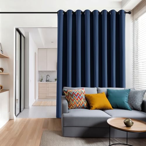 RYB HOME Blackout Curtain for Sliding Glass Door - Thermal Insulated | Privacy Drape, Extra Wide Room Divider Curtain, Window Treatment, for Bedroom Storage Room, W120 x L84, 1 Panel, Navy Blue - color: Navy Blue, size: 120"W x 84"L (Pack of 1)