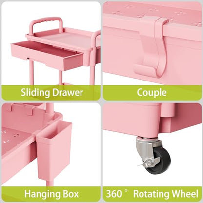 Sorgion 4 Tier Rolling Cart Organizer,Art Craft Diaper Bedside Snack Laundry Room Bathroom Organizer Narrow Thin Slim Rolling Trolley Utility Cart with Wheels for Kitchen,Office(Pink) - size: 4Tier-Pink