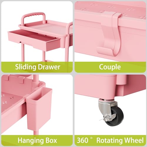 Sorgion 3 Tier Rolling Cart Organizer,Laundry Room Bathroom Organizers and Storage Office Shelves Mobile Shelving Unit Kitchen Trolley Cart with Wheels for Art,Craft,Diaper,Bedside,Snack(Pink) - size: 3Tier-Pink