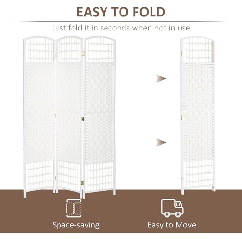HOMCOM 3 Panel Room Divider, Folding Privacy Screen, 5.6', White | Room Separator, Wave Fiber Freestanding Partition Wall Divider - color: White, size: 3 Panel