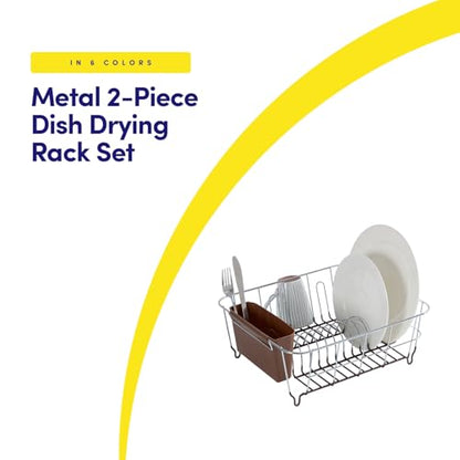 Dish Drying Rack & Cutlery Holder 2 Piece Set - Compact Sink-Fitting Dish Drainer with Rubberized Undercoating, Space-Saving Kitchen Organizer for Plates, Cups, Bowls & Utensils in Sink, Bronze Brown - color: Bronze