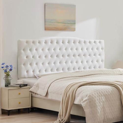 Iroomy Upholstered High Queen Headboard, Button Diamond Tufted Headboard with Adjustable Height and Solid Wood Leg, Linen Fabric Padded Headboards for Queen Size Bed, Mordern Head Board, White - color: White, size: High Queen