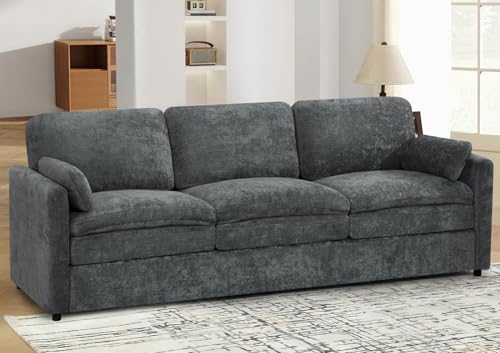 89" Chenille Soft Sofa w/Well-Filled Backrests, Grey | Modern Couch w/Plump Pillows, 3 Seater Upholstered Couch w/Thick & Comfy Cushions for Living Room, Bedroom - color: Grey, size: Sofa