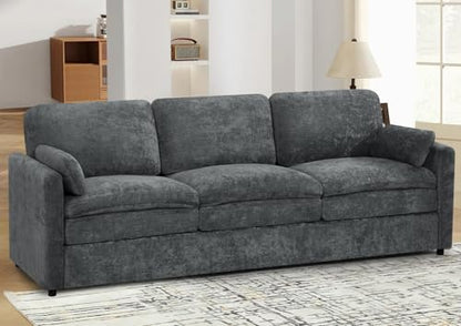 89" Chenille Soft Sofa w/Well-Filled Backrests, Grey | Modern Couch w/Plump Pillows, 3 Seater Upholstered Couch w/Thick & Comfy Cushions for Living Room, Bedroom - color: Grey, size: Sofa