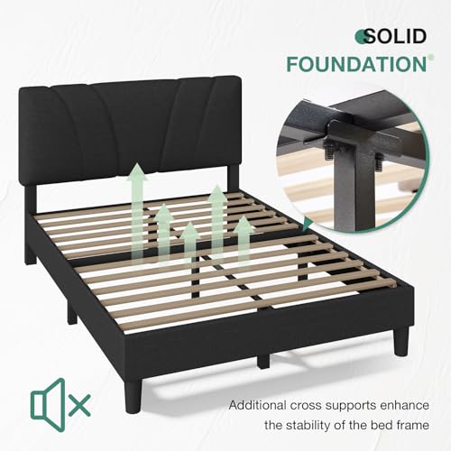 Novilla Full Size Bed Frame with Adjustable Headboard Platform Full Bed Frame with Linen Upholstered Headboard, No Box Spring Needed, Noise-Free, Easy Assembly, Dark Grey - color: Dark Grey, size: Full