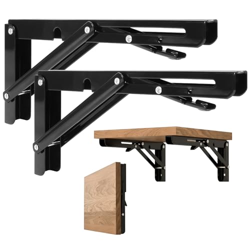Folding Shelf Brackets 10 Inch - 2PCS Heavy Duty Metal Bracket Shelf, Wall Mounted Collapsible Bracket for Space Saving Bench Table Outdoor Smoker, Max Load: 150 lb - size: 10 Inch 2 PCS