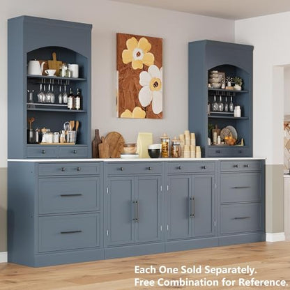 Modern 28.7x17.5x83.7 Inch Tall Kitchen Pantry Cabinet, Freestanding Hutch with Faux Marble Top, 5 Drawers & Adjustable Shelf, Glass Holders, Space-Saving Storage for Kitchen/Dining Room (1, Gray) - color: Grey