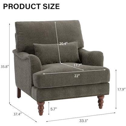 Mid-Century Modern Accent Chair with Lumbar Pillow, Tan, 1 Pack | Upholstered Chenille Armchair, Solid Wood Frame & Legs, Comfy Reading Lounge Sofa for Living Room Bedroom, & Small Spaces - color: Chenille Tan, size: 1 Seat