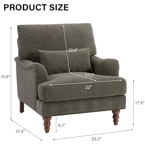 Mid-Century Modern Accent Chair with Lumbar Pillow, Tan, 2 Pack | Upholstered Chenille Armchair, Solid Wood Frame & Legs, Comfy Reading Lounge Sofa for Living Room Bedroom, & Small Spaces - color: Chenille Tan, size: 2 Seat