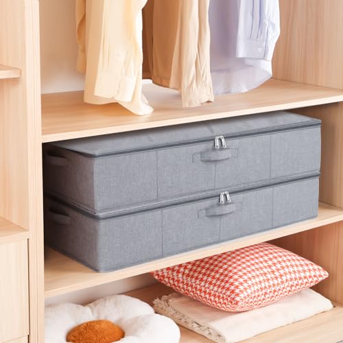 Under Bed Storage Container,Grey,23.6x11.8x5.9 Inch,3 Pack | Underbed Storage Organizers, Foldable Clothes Container,Clothes Bins with Lid and Handles for Blanket,Pillows,Shoes - color: Grey, size: 23.6x11.8x5.9in(3-Pack)
