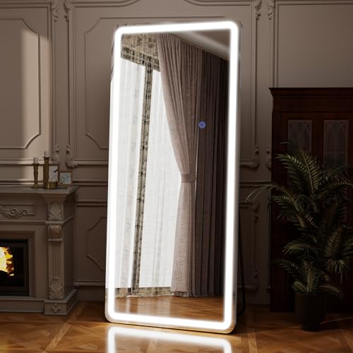71"x26" LED Full Length Mirror, Standing Floor Body Mirror | Dimmable Lights 3 Color Modes – Adjustable Brightness, Wall-Mount or Leaning for Barber, Fitness Center, Dressing Room - size: 71"L x 26"W