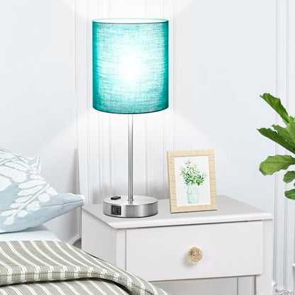 Lynnoland Green Touch Table Lamps Set of 2 with 2 USB & AC Outlet, 3-Way Dimmable Bedside Nightstand Lamps for Bedroom Lamps Living Room Nursery, 800 Lumens 5000K Daylight Bulbs Included - color: (2 Pack)Green & Brushed Nickel(Base)-5000K Bulbs Included
