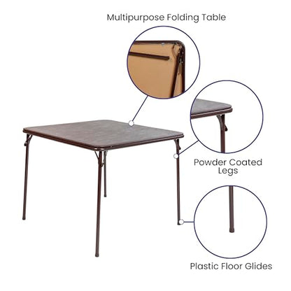 EMMA + OLIVER Brown 33.5" Square Folding Table | Lightweight, Easy Storage, Event Table - color: Brown