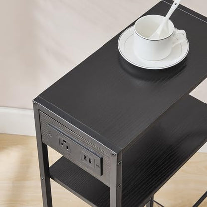 HOOBRO 15.7" Narrow Console Table with Charging Station, 3 Tier Entryway Table for Small Space, Behind Couch Table, Sofa Table, for Entryway, Hallway, Living Room, Black BB42UXG01 - color: Black
