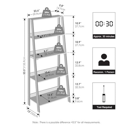 Furinno Ladder Display Shelf, 5-Tier Ladder Shelf, Standing Bookshelf, Display Storage Shelves, 13 x 23.6 x 53.5, for Living Room, Home Office, French Oak - color: French Oak