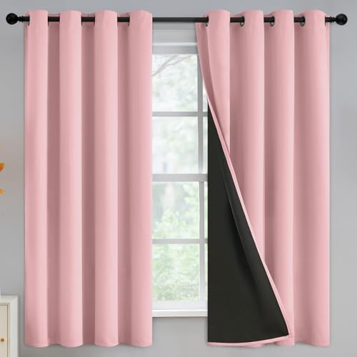 Yakamok Peach Pink Blackout Curtains 63 inches Long for Bedroom 38" Wide | Thermal Insulated Window Treatment Total Blocking Panels with Black Liner for Living Room/Dining Room Grommet Top 2 Panels - color: Peach Pink, size: 38"W x 63"L (Pack of 2)