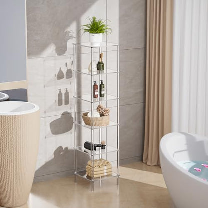 Acrylic Bookshelf, Small Bookcase, Standing Freestanding Corner Storage Shelves Display Shelf for Living Room, Bedroom (Clear, 6 Tier) - size: 6 Tier