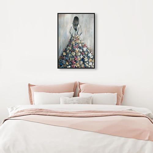 Oliver Gal Girl with Flower Thoughts Canvas Print Wall Art for Living Room, Bedroom, and Bathroom, 16" x 24", Black Floater Frame - color: Black Floater Frame, size: 24"L x 16"W