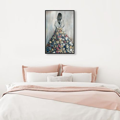 Oliver Gal Girl with Flower Thoughts Canvas Print Wall Art for Living Room, Bedroom, and Bathroom, 16" x 24", Black Floater Frame - color: Black Floater Frame, size: 24"L x 16"W