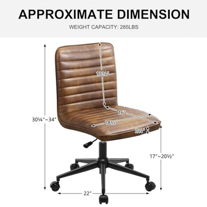 Furnimart Armless Swivel Rolling Desk Chair, Adjustable Faux Leather Vanity Chair with Gold Legs, Cute Task Chair with Wheels for Living Room Bedroom Studying Small Places (Leather-DustYellow) - color: Dust Brown-faux Leather