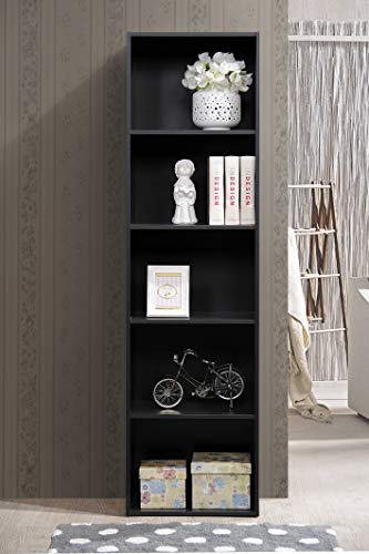 Hodedah Import 5 Shelf Bookcase, Black - color: Black, size: 5-Shelf