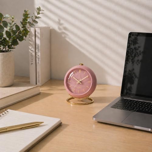 AYRELY® Battery Operated Analog Desk Alarm Clock with Light, Table Clock | Retro Aesthetic Clock with Silent Non-Ticking Movement for Bedside, Bedroom, Kitchen, Office, Travel & Kids' Room(Pink) - color: Pink