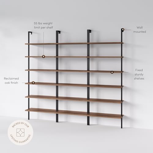 Nathan James Theo 6-Shelf Tall Bookcase, Wall Mount Bookshelf with Reclaimed Oak Wood and Industrial Metal Frame, Reclaimed Oak/Matte Black, Set of 3 - color: Oak/Matte Black, size: Set of 3