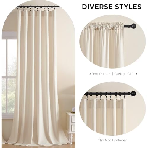 Joydeco Velvet Curtains White Blackout Curtains Thermal Insulated 63 inches Long Window Curtains Super Soft Room Darkening Drapes for Bedroom Living Room Elegant Rod Pocket 2 Panels Cream White - color: Rod Pocket | Cream White, size: 52"W x 63"L (Pack of