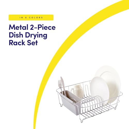 Dish Drying Rack & Cutlery Holder 2 Piece Set - Compact Sink-Fitting Dish Drainer with Rubberized Undercoating, Space-Saving Kitchen Organizer for Plates, Cups, Bowls & Utensils in Sink, Silver - color: Silver