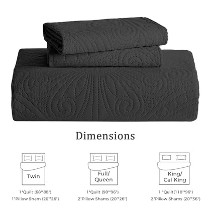 WURUIBO Twin Quilt Set Black,Ultrasonic Embossed Bedspread, Lightweight Microfiber Coverlet, Modern Thin Bedding Set for All Season, 2 Piece(1 Quilt,1 Pillow Shams) - color: Black, size: Twin(68"x88")