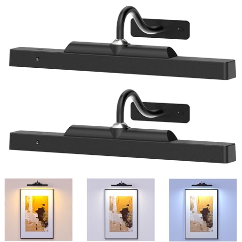 Picture Light, 4400mAh Black Rechargeable Battery Operated Wireless Art Light, Cordless Dimmable Remote Magnetic Lighting for Wall Art Frame Gallery(12 in, Black) - color: Black, size: 12 Inch