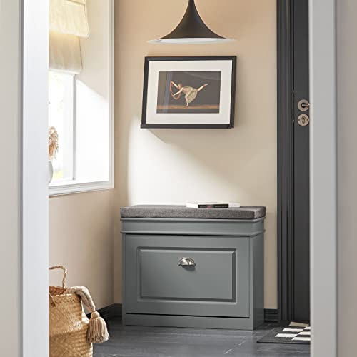 Haotian Grey Hallway Shoe Bench, Narrow Shoe Rack with Adjustable Shelf, Small Shoe Cabinet with 1 Flip-Drawer and Seat Cushion, FSR82-K-HG - color: Grey, size: 1 Drawer:24x9.4x20"