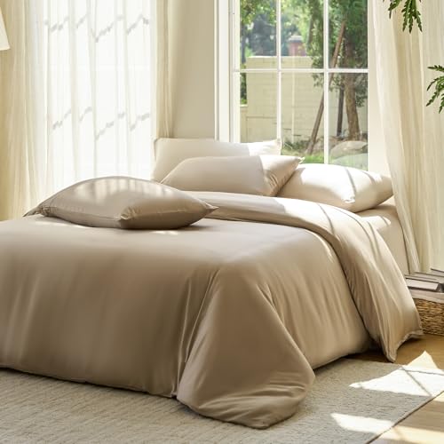 DOZ Duvet Cover Set, 100% Viscose derived from Bamboo, Organically Grown, Buttery Soft, Cooling Duvet Covers, High GSM, 1 Duvet Cover and 2 Pillowcases, 106"x90" (Dune, King/Cal King) - color: Dune, size: King/Cal King