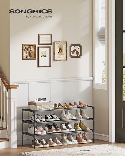 SONGMICS Shoe Rack, Space-Saving, Entryway, Metal Frame | Space-Saving Shoe Storage Organizer, Non-Woven Fabric Shelves, ULSH033BH01 - color: Ink Black, size: 3 Tiers (36.1"W)