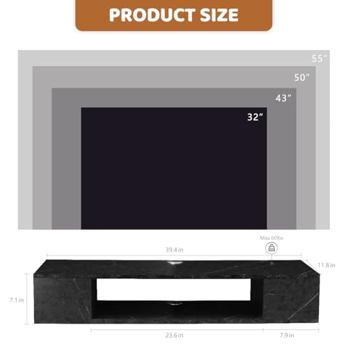 GHC Floating TV Stand, Wall Mounted Entertainment Center and Cabinet Shelf, TV Console with Storage, Media Console for DVD Player, Space-Saving Under TV Shelf for Bedroom, Living Room (Black Marble) - color: Black Marble
