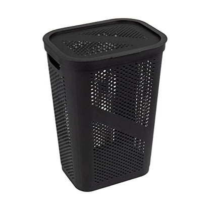 Mind Reader Slim Laundry Hamper with Lid, 60L Ventilated Clothes Baskets, Tapered Design for Bathrooms, Closets, Plastic, Set of 2, Black - color: Black, size: 2-Pack