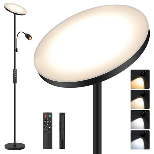 Reading Floor Lamp, 72" Tall LED Lamp with Flexible Gooseneck, Dimmable Zoomable Spotlight, Adjustable Color Beam Torchiere Lamp, Touch & Remote Control, Task Craft Bedroom Living Room, Matte Black | Adjustable Color Beam Standing Lamp, 10W, Touch & Remot