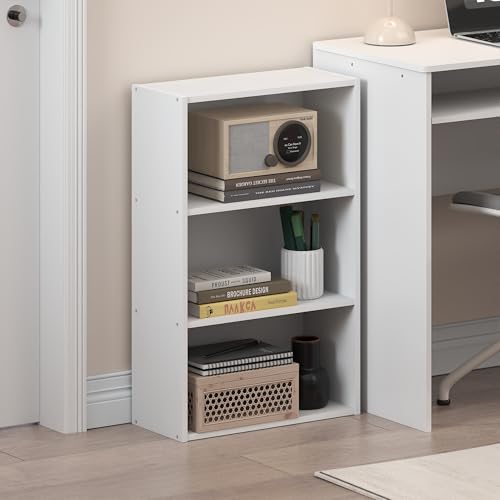 Furinno Basic Book Shelf, 3-Tier Bookshelf, Cube Storage Organizer Bookcase with Open Shelf, 7 x 17 x 26, for Living Room, Bedroom, Home Office, White - color: White, size: 3-Tier, 7 x 17 x 26