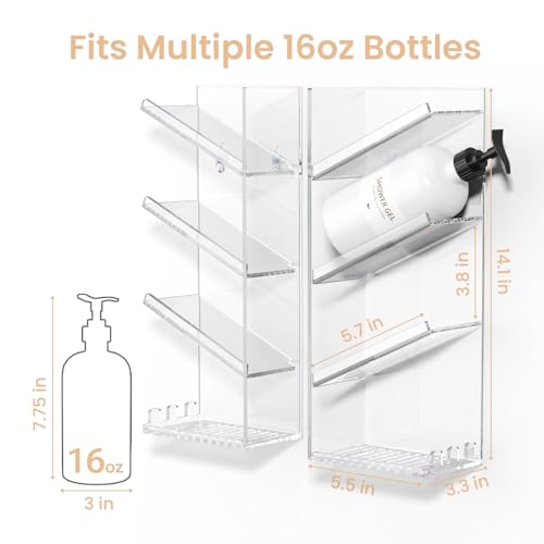 AITEE Acrylic Bathroom Organizer Caddy Shampoo Holder Combination Shelf | No drilling, wall mounted with drain holes, inclined shelf, bathroom, acrylic, rustproof, for bathroom toiletries - style: Combination Shelf