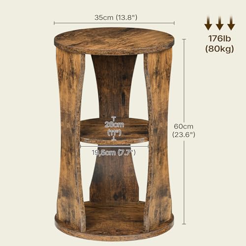 Round Side Table, 3-Tier Small End Table with Storage Shelves, Wooden Accent Table for Living Room, Bedroom, Rustic Brown ET15BR - color: Rustic Brown