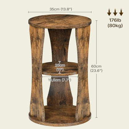 Round Side Table, 3-Tier Small End Table with Storage Shelves, Wooden Accent Table for Living Room, Bedroom, Rustic Brown ET15BR - color: Rustic Brown