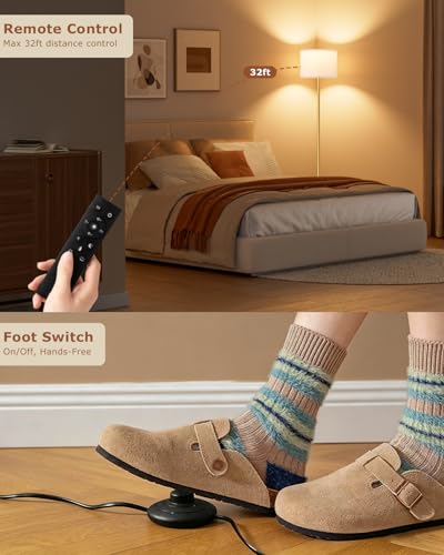 Dimmable Floor Lamp for Living Room with Remote, 9W 900LM LED Bulb Included, Beige Shade Gold Pole - color: gold & beige