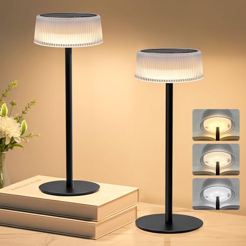 Lacasa Rechargeable Cordless Table Lamp, 2 PCS Battery Operated Solar Table Lamps Outdoor 4000mAh IP67 Waterproof, Portable Dimmable LED Desk Light Touch Lamp 3000-6000K for Living Room Bedroom Garden