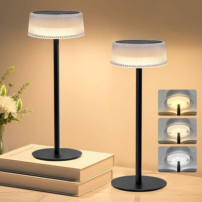 Lacasa Rechargeable Cordless Table Lamp, 2 PCS Battery Operated Solar Table Lamps Outdoor 4000mAh IP67 Waterproof, Portable Dimmable LED Desk Light Touch Lamp 3000-6000K for Living Room Bedroom Garden